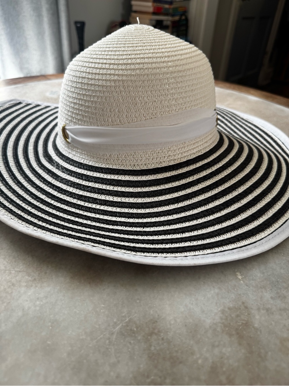 Classic White and Black Striped Sun Hat